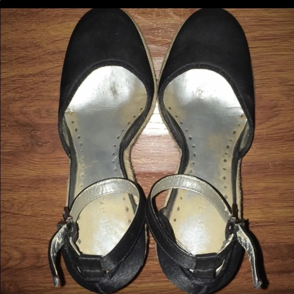 ❤️ BCBGirls Keg black satin espadrille wedges‎ ~ 7